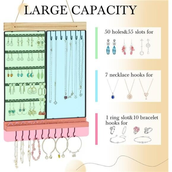 Wall Mounted Jewelry Organizer Earring Necklace Bracelet Ring Holder Rack - Picture 5 of 7